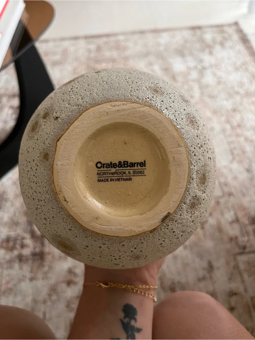 Crate&Barrel Cream Ceramic Vase with Brown Speckle Accents